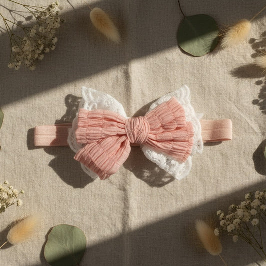 Pink Lace Bow Baby Headband 🎀