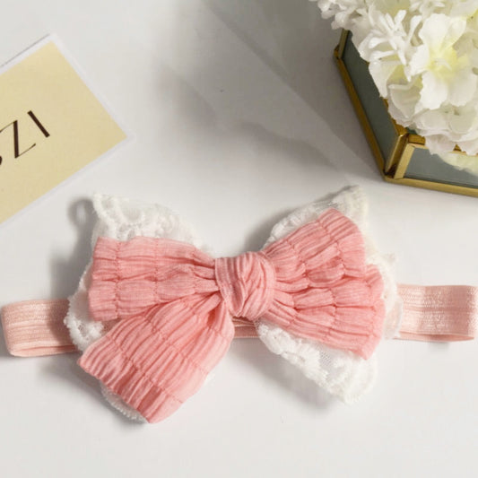 Pink Lace Bow Baby Headband 🎀