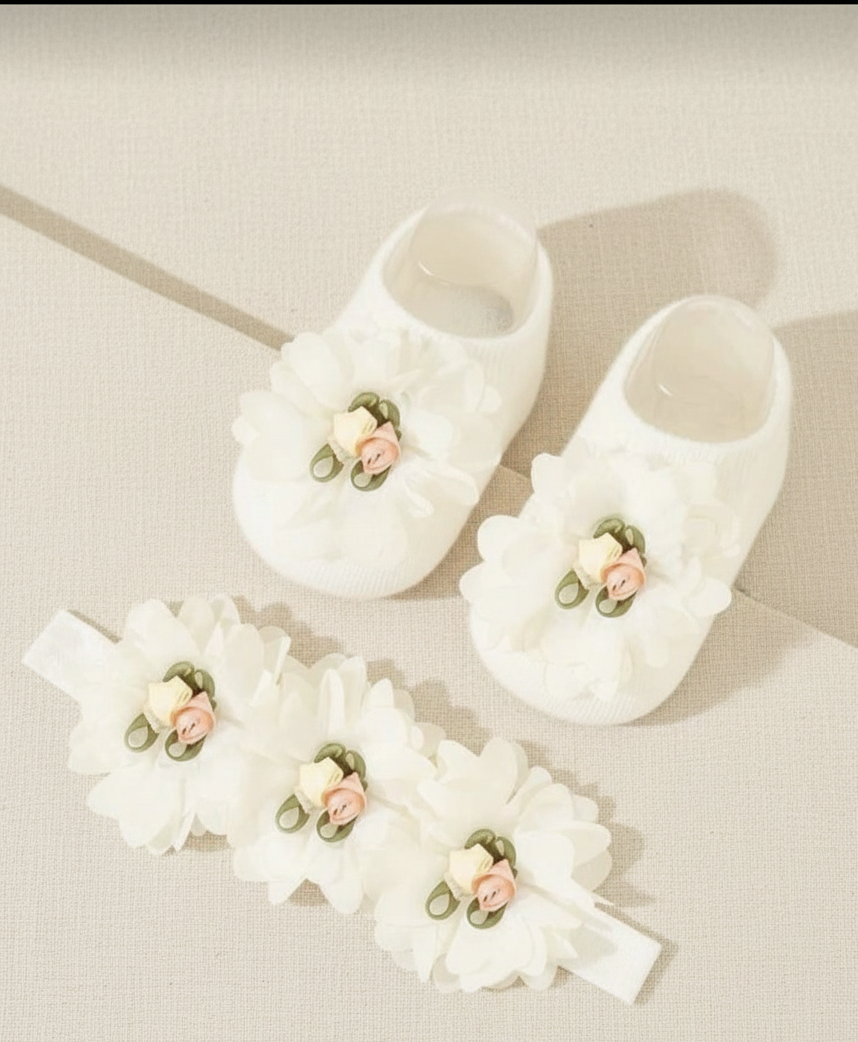 White floral headband & shoe set